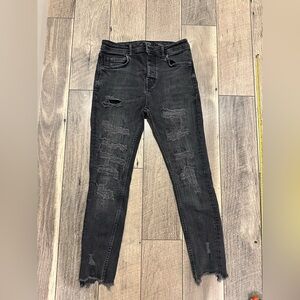 Zara Man Charcoal Distressed Black Skinny Jeans Size 31